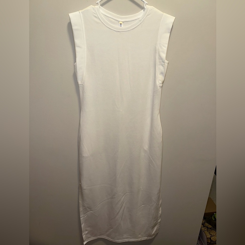 White Sheath Midi Dress Crew Neck Sleeveless - NWOT